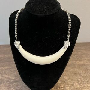 Guess Silver and White Crescent Necklace - EUC